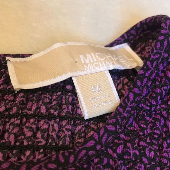 Michael Kors Purple & Black Gathered Bodice Blouse - Picture 8 of 15